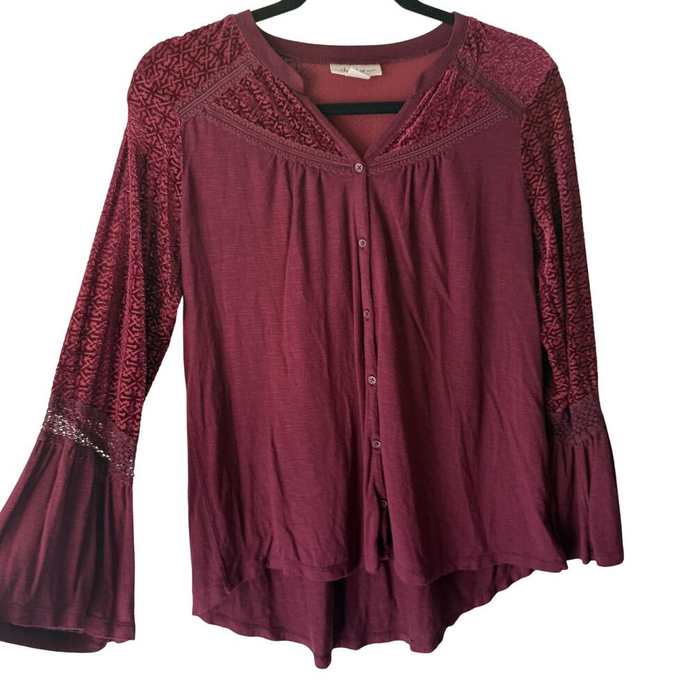 Style & Co Blouse‎ Witchy Petite Medium Embroidered Bell Sleeve Whimsigoth
